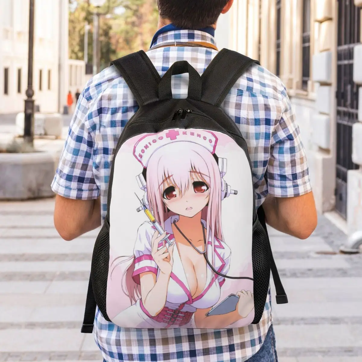 Cartoon Super Sonico Game Cute Girl Backpack Student Boys Girls BookBag School Bag Computer Shoulder Bags
