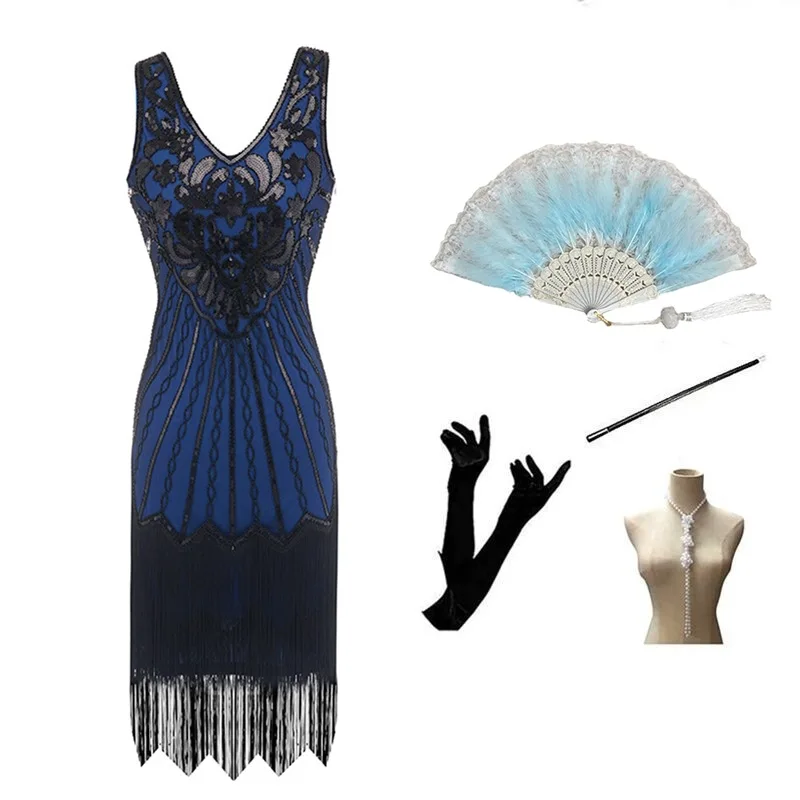 4 stück Fan Zubehör Set 1920s Flapper Vintage Pailletten Quaste Great Gatsby Cocktail Party Tanz Kleid