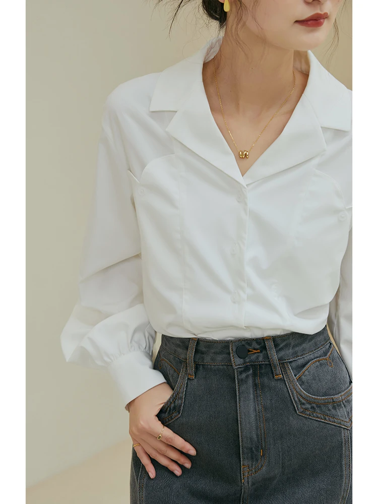 ZIQIAO Design Sense Women White Shirts 2022 Autumn Office Lady Professional Temperament Full Sleeve French Commuter Female Tops