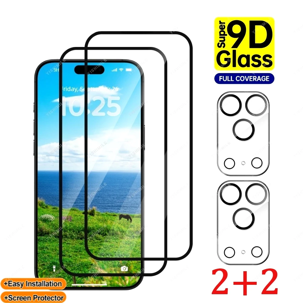 

Защитное стекло 4-в-1 с полным покрытием для iPhone 17, 16, 15, 14 Pro Max, Air 16e, а также защита объектива камеры для iPhone 13, 12, 11 Pro, 15, 14 Plus