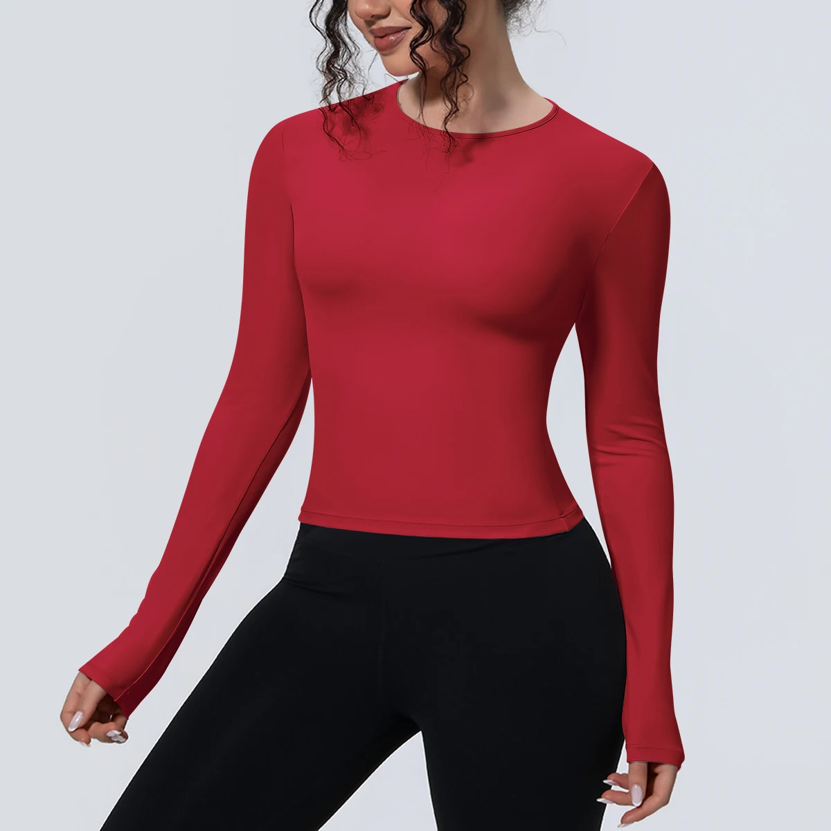 1 Stück Schlankes Casual Sommer Yoga Langarm-Oberteil für Damen, Fitness-Sport-Laufshirt mit Schnelltrocknung, Einfarbiges Trainingsshirt – Detail 38