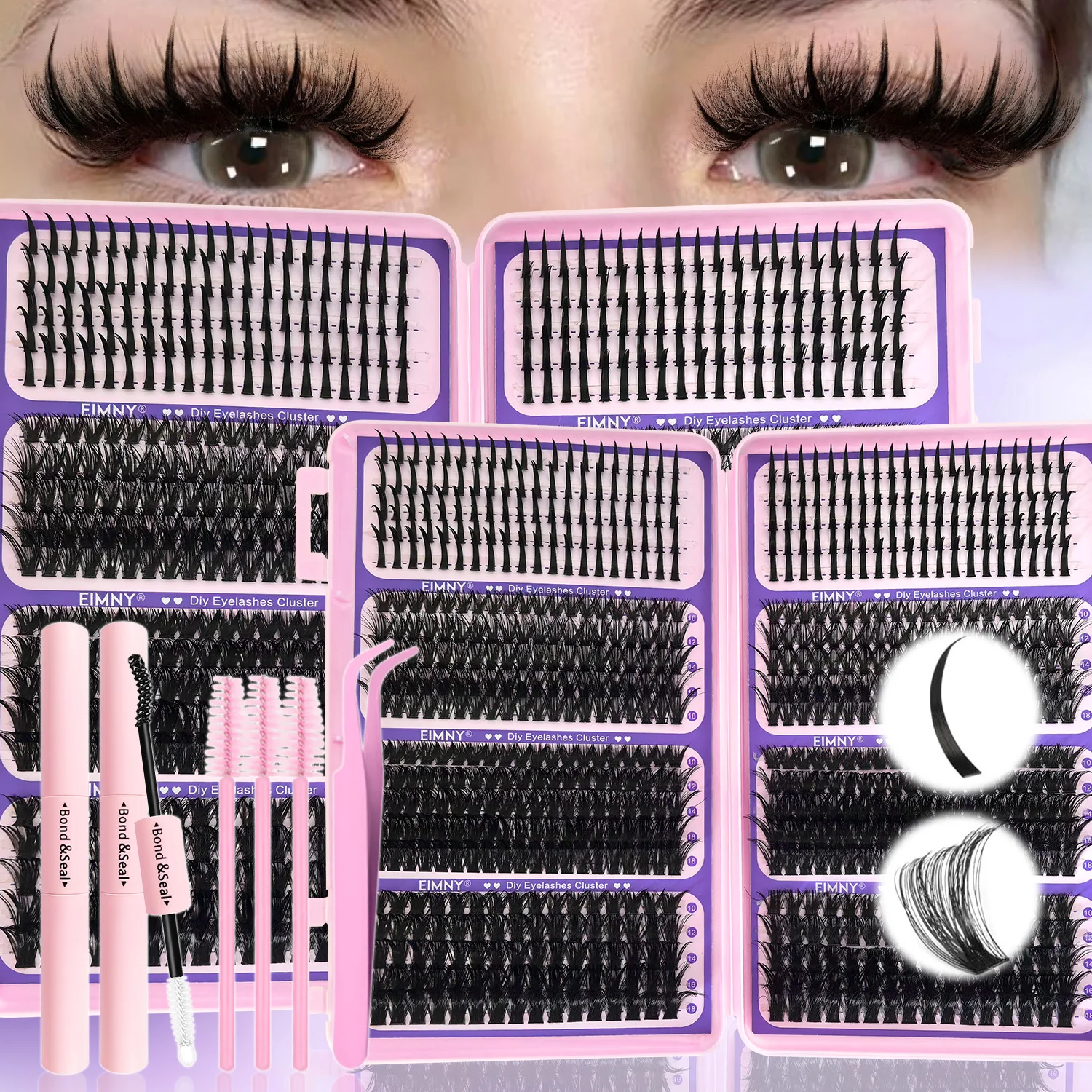 760-teiliges EIMNY Anime Spike und 100D 80D 60D Wimpernbüschel-Set, 7 Stile für natürlichen, flauschigen, kräftigen Manga- und scharfen, stacheligen Augen-Look