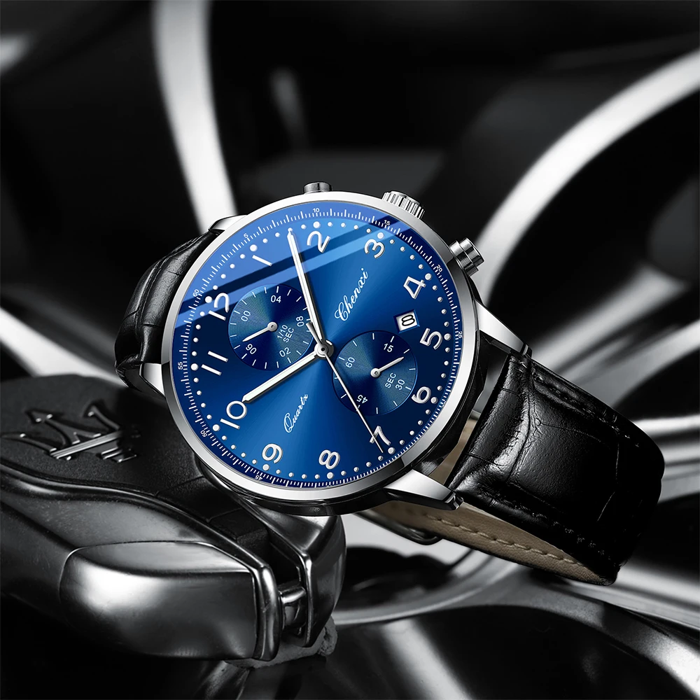 첸시 남성용 다기능 쿼츠 시계, 캘린더, 야광, 방수, 크로노그래프, 스톱워치