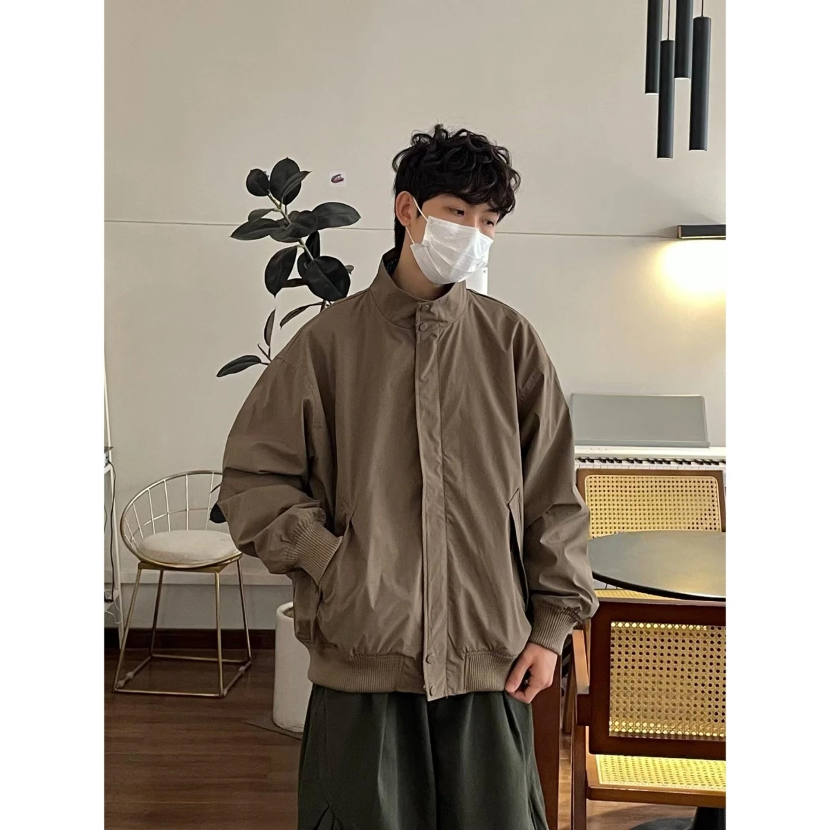 

Мужская бейсбольная одежда American Sle Flight Jaet Harington с воротником-стойкой, свободная верхняя одежда цвета хаки для пар, осень-зима