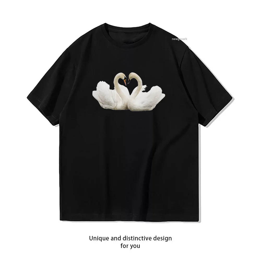 Coquette Swans Heart Love T-Shirt woman man Casual cotton printed t shirts Adult streetwear camisetas tops tee Short-sleev