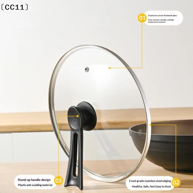 Tempered Glass Round Frying Pan Cover Visible Vertical Lid Pot Lid Cookware Parts Kitchen Accessories 14-34cm〔CC11〕
