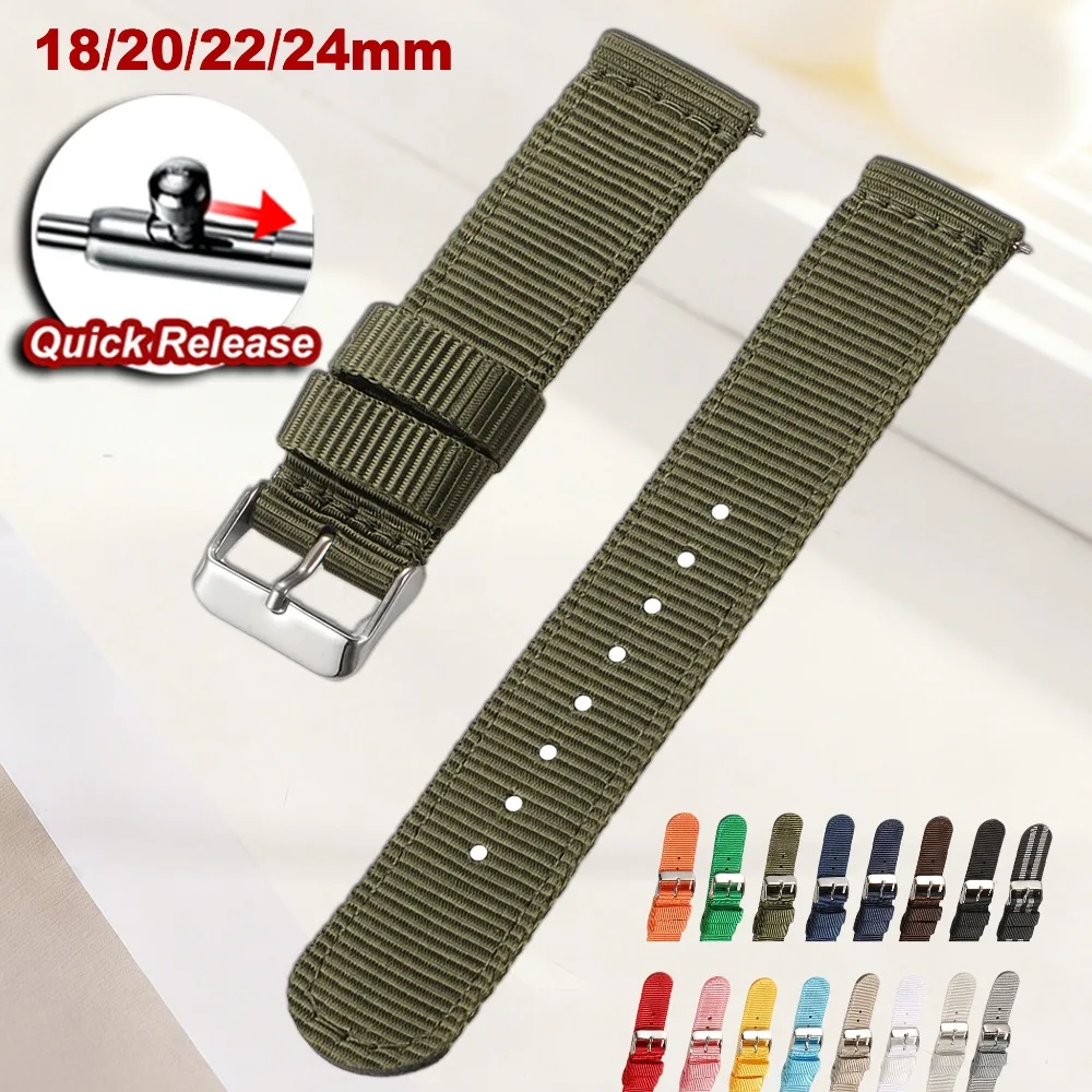 Cinturino per Orologio in Nylon Premium 18mm 20mm 22mm 24mm, Cinturino Intrecciato Militare Universale a Sgancio Rapido, Cinturino Sportivo da Uomo