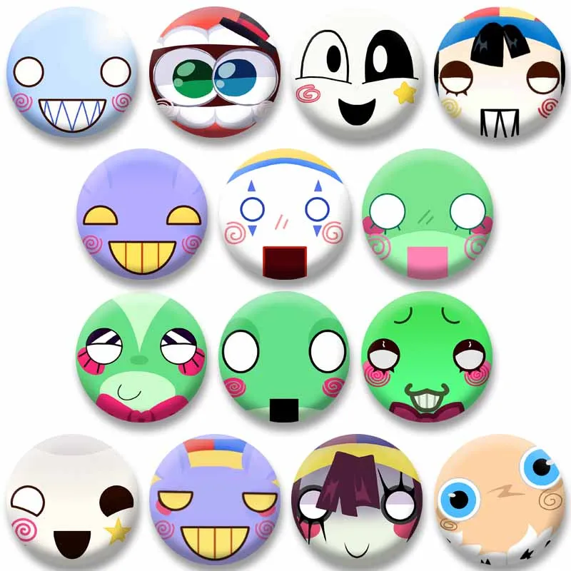 Crachá Criativo e Divertido de Anime J-Jax Gangle R-Ragatha para Mochila, Acessórios de Chapéu, Pins de Desenho Animado de Rosto Inteiro, Broche Redondo, Joias e Presentes