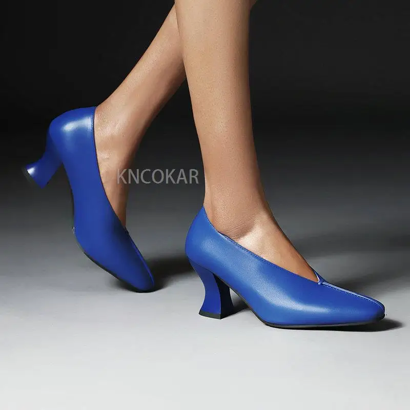 Grandma Shoes Female Thick Heel Shoes Spring and Autumn Witch Shoes Square Toe V-Notch High Heel Shoes Female