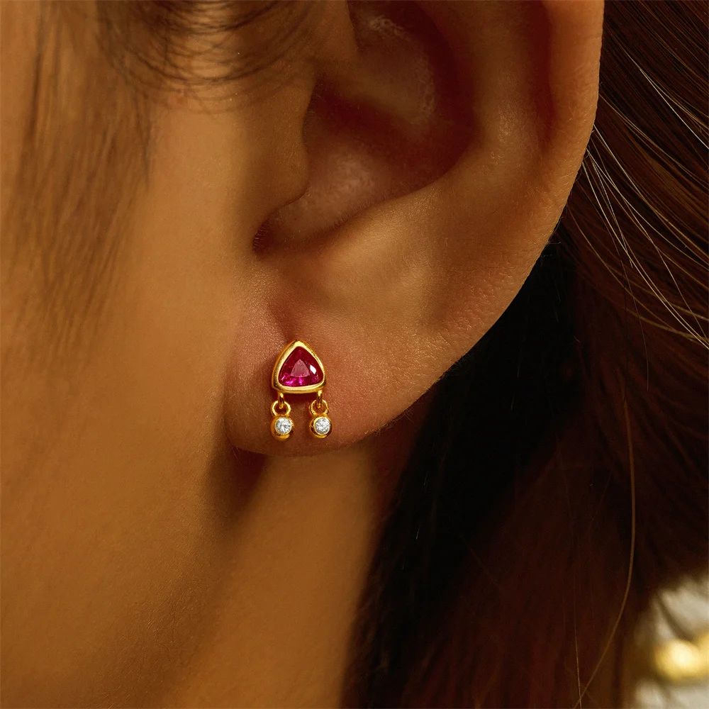 Roxi 925 Sterling Silber 18 Karat Gold Platte 1 Stück Regenbogen Kristall Tropfen Piercing Ohrringe für Frauen geometrische Zirkon Ohrringe