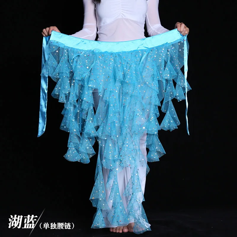 Free Ship 7 Colors Sexy Belly Dance Hip Scarf Belt Waves Tassel Skirt Belly Dance Costume Women Sequins Shawl Veil Scarf Scarve