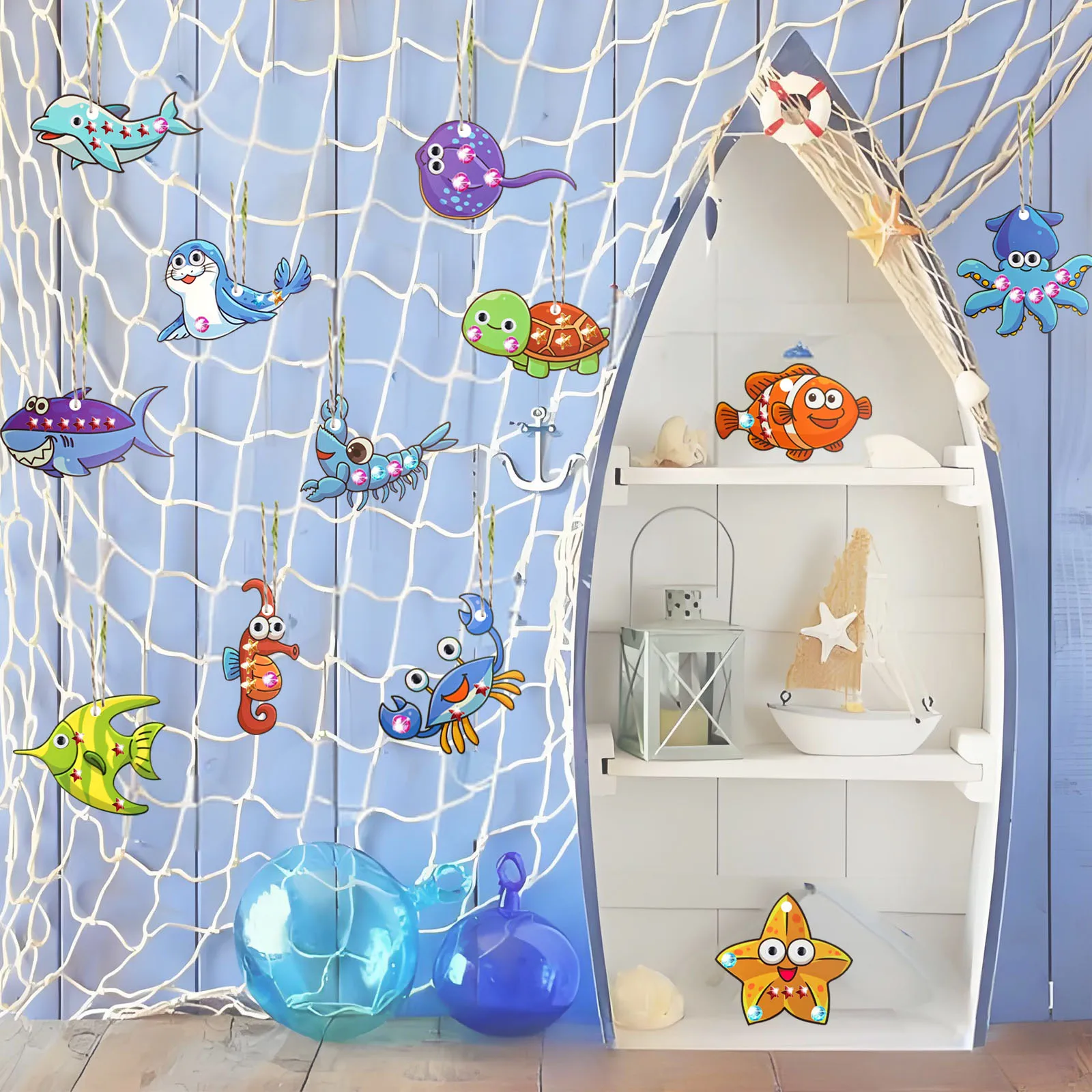 284PCS 海洋動物テーマ木製クラフトセット、DIY クラフトセット、カラフルな木製クラフト、誕生日パーティークラフト