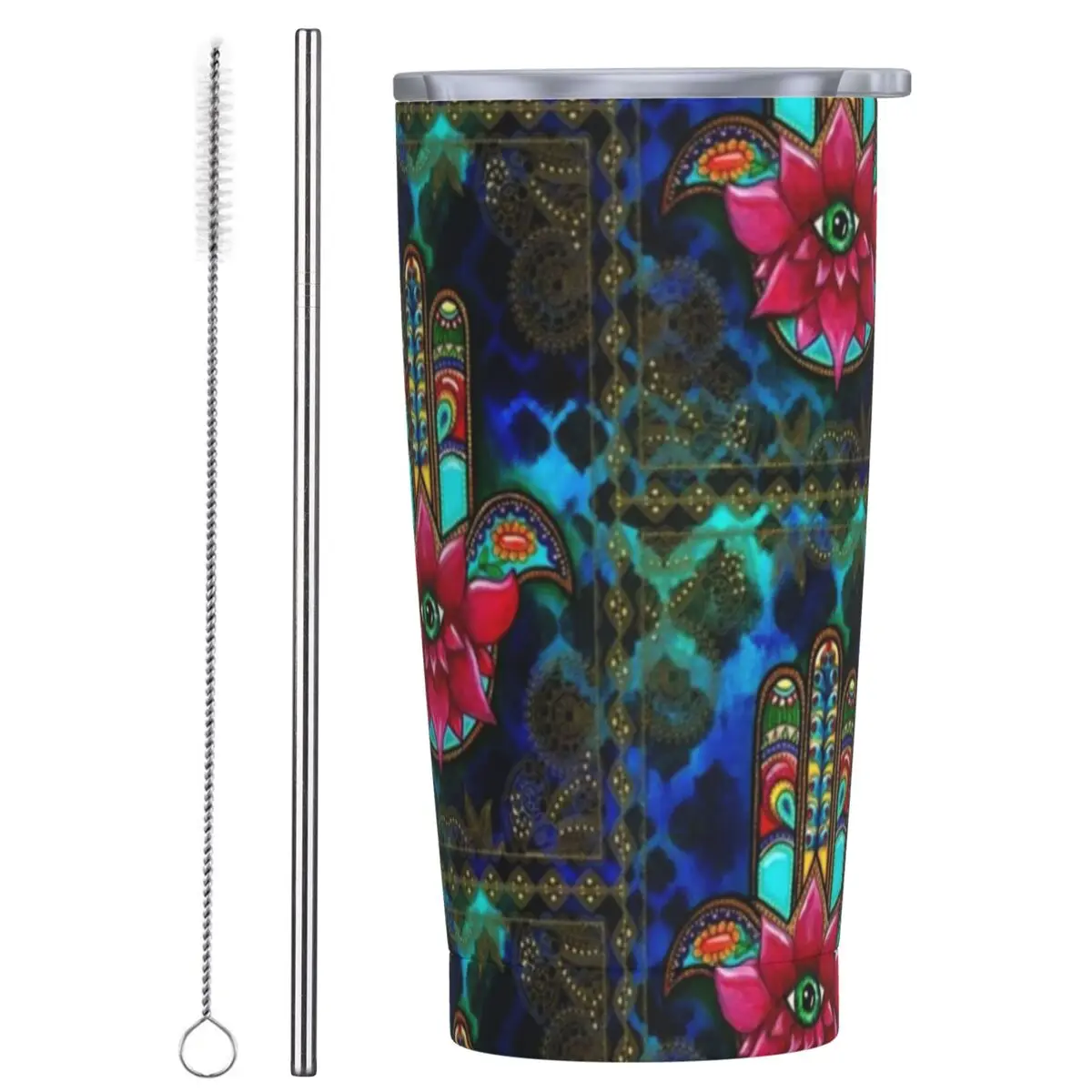 

Stainless Steel Tumbler Hamsa Hand Mugs Cup With Straws Vintage Print Travel Hot Drinks Water Bottle Leakproof 20oz Thermal Mug