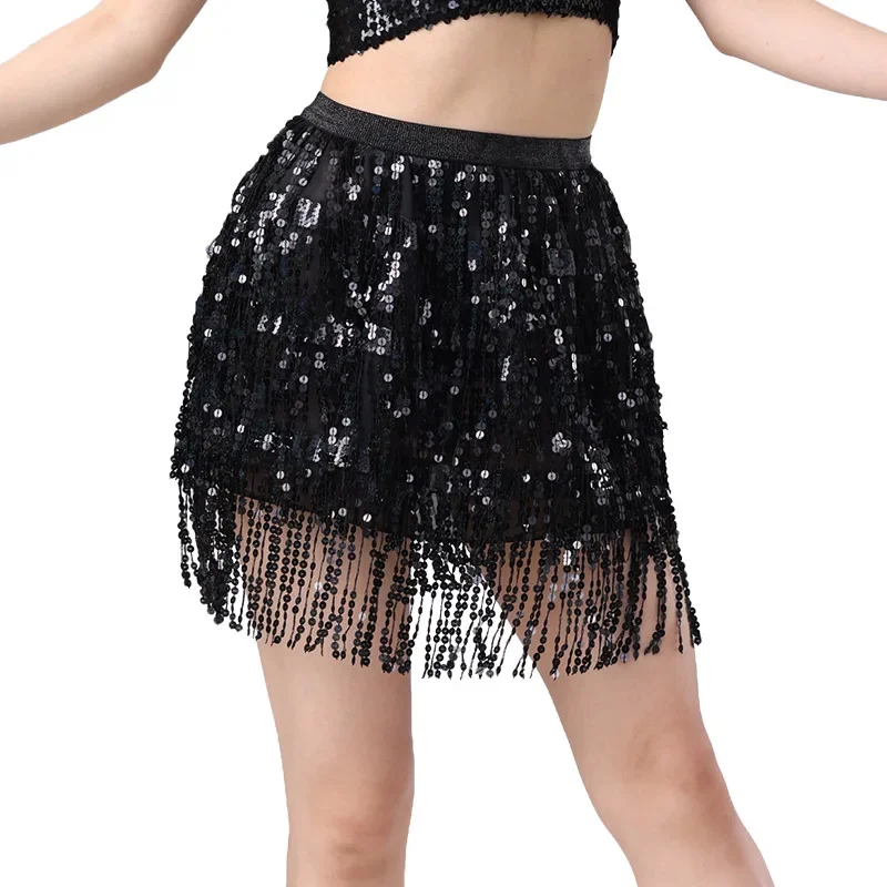 กระโปรงเต้นรำสำหรับผู้หญิง ดีไซน์หรูหรา สไตล์ละติน เต้นระบำหน้าท้อง ประดับเลื่อมและพู่ห้อย กระโปรงทรงเข้ารูป ช่วยให้ดูผอมเพรียว ชุดเต้นรำอินเดีย สำหรับการแสดงบนเวที