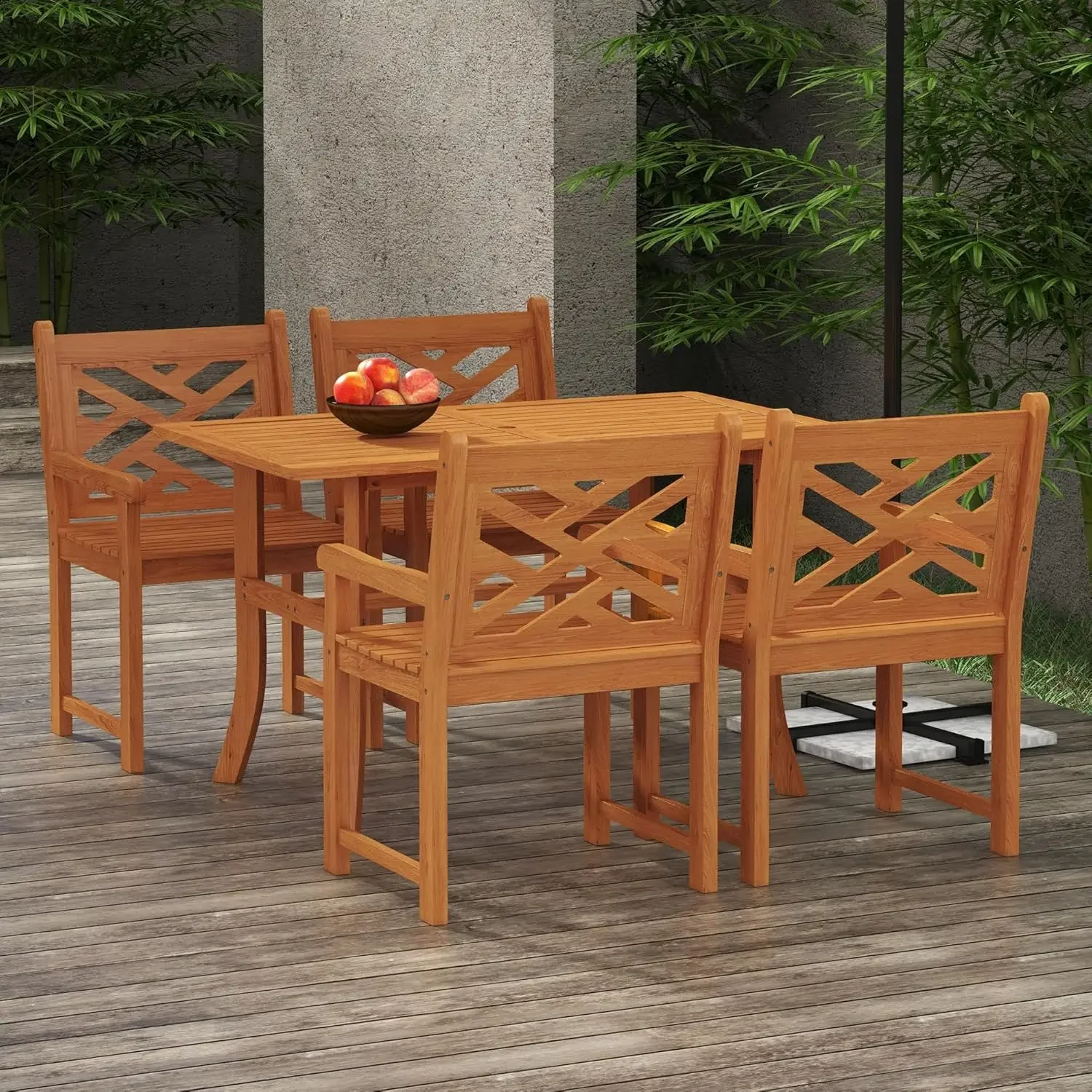 Outsunny Outdoor Patio Dining Set, 4 Seater Wood Dining Table and Chairs for Backyard, Conservatory, Garden, Poolside, Deck,Teak