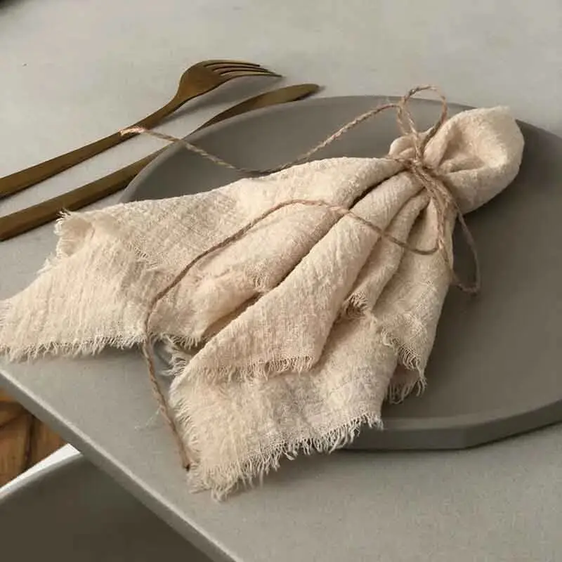 

10 Pieces 32x32cm Cream Rough Edge Gauze Napkins 100% Soft Cotton Fabric Serviette Kitchen Tea Towels For Easter Party Supplies