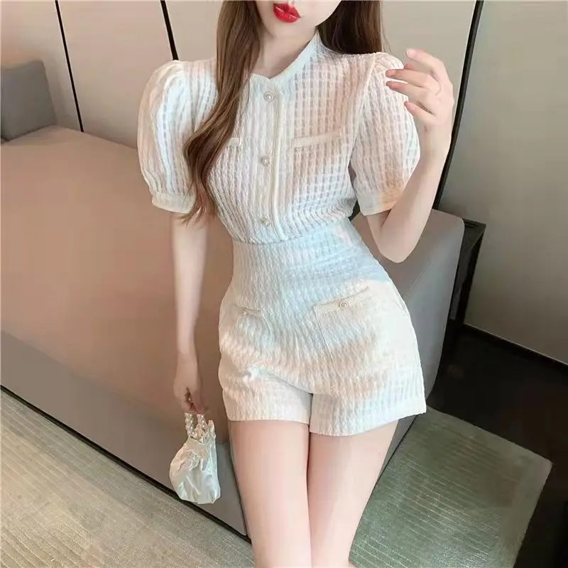 Shorts Two Piece Set Women Loose Short Sleeve T Shirts Solid Tops High Waist Wide Leg Shorts Suits Korean Fashion Female Outfit