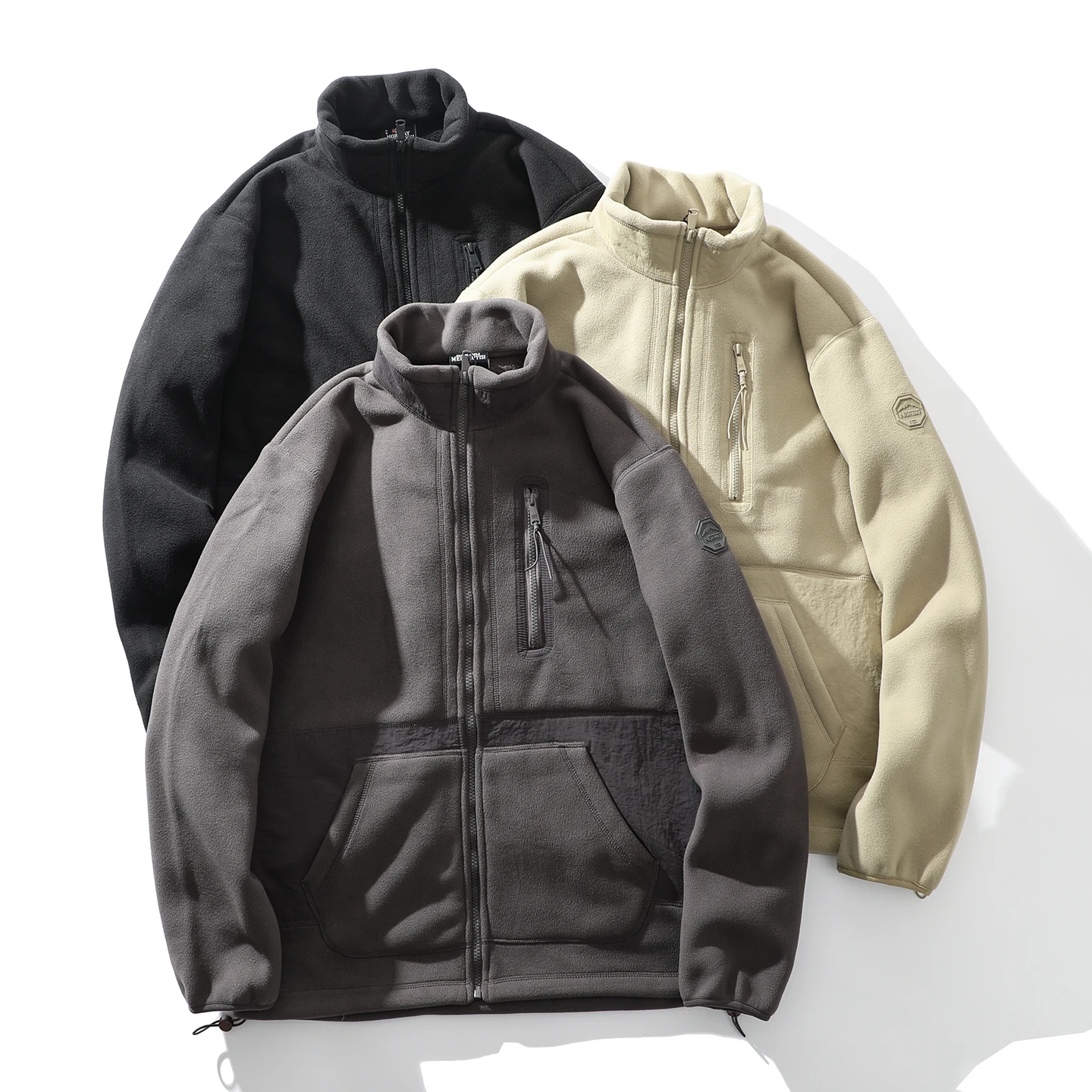 

Warm Fce Lined Thiened Outdoor Jaet for Men Stand Collar Coat Nordic Sle Daily Wear Polyester Fiber Long Sve