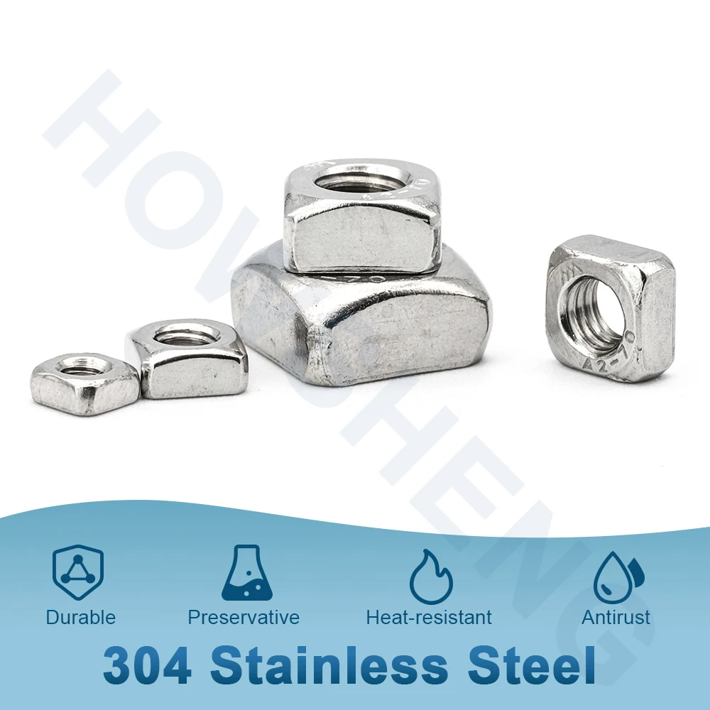 HOWSHENG 4-100pcs Metric Square Nuts M3 M4 M5 M6 M8 M10 Stainless Steel Square Nuts Standrad DIN557