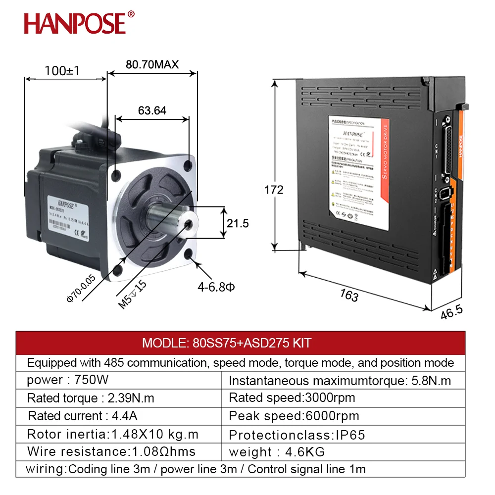750W AC Servo Motor Kit 80SS75 5.0A 2.39N.m And ASD275 Servo Drive  AC200-240V+3M Encoder Cable For Medical Machinery Accessories - AliExpress  13
