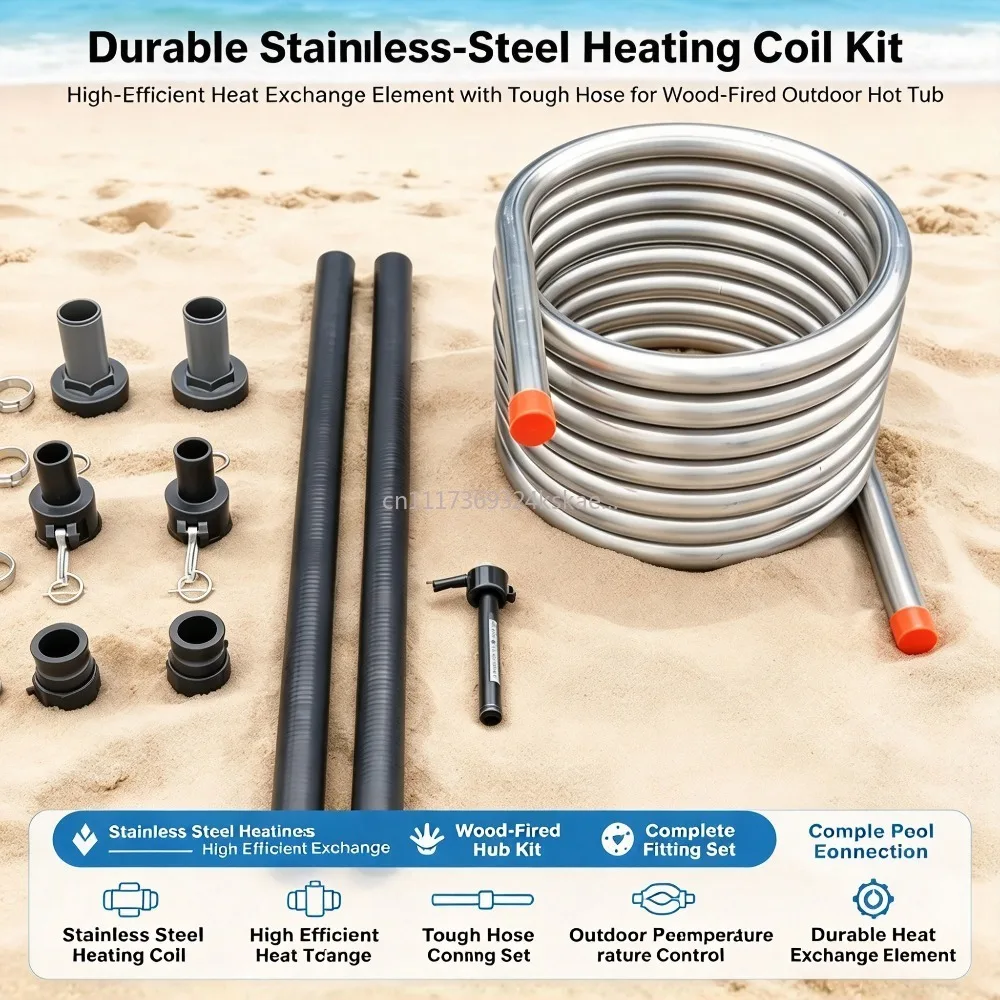 Durable Stainless‑Steel Heating Coil Kit, High‑Efficient Heat Exchange Element With Tough Hose For Wood‑Fired Outdoor Hot Tub