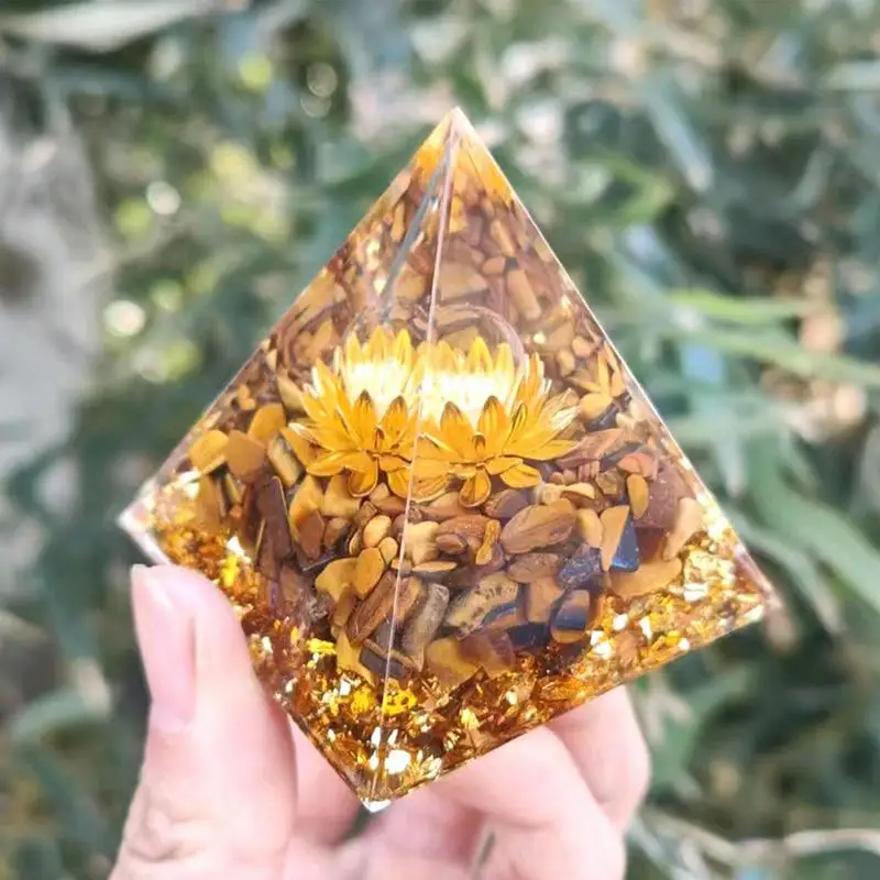 Orgone Generator | Pyramid Crystals Tiger's Eye Reiki Orgonite Gemstones | Crystals Reiki Gemstones Inspirational Pyramid Yoga