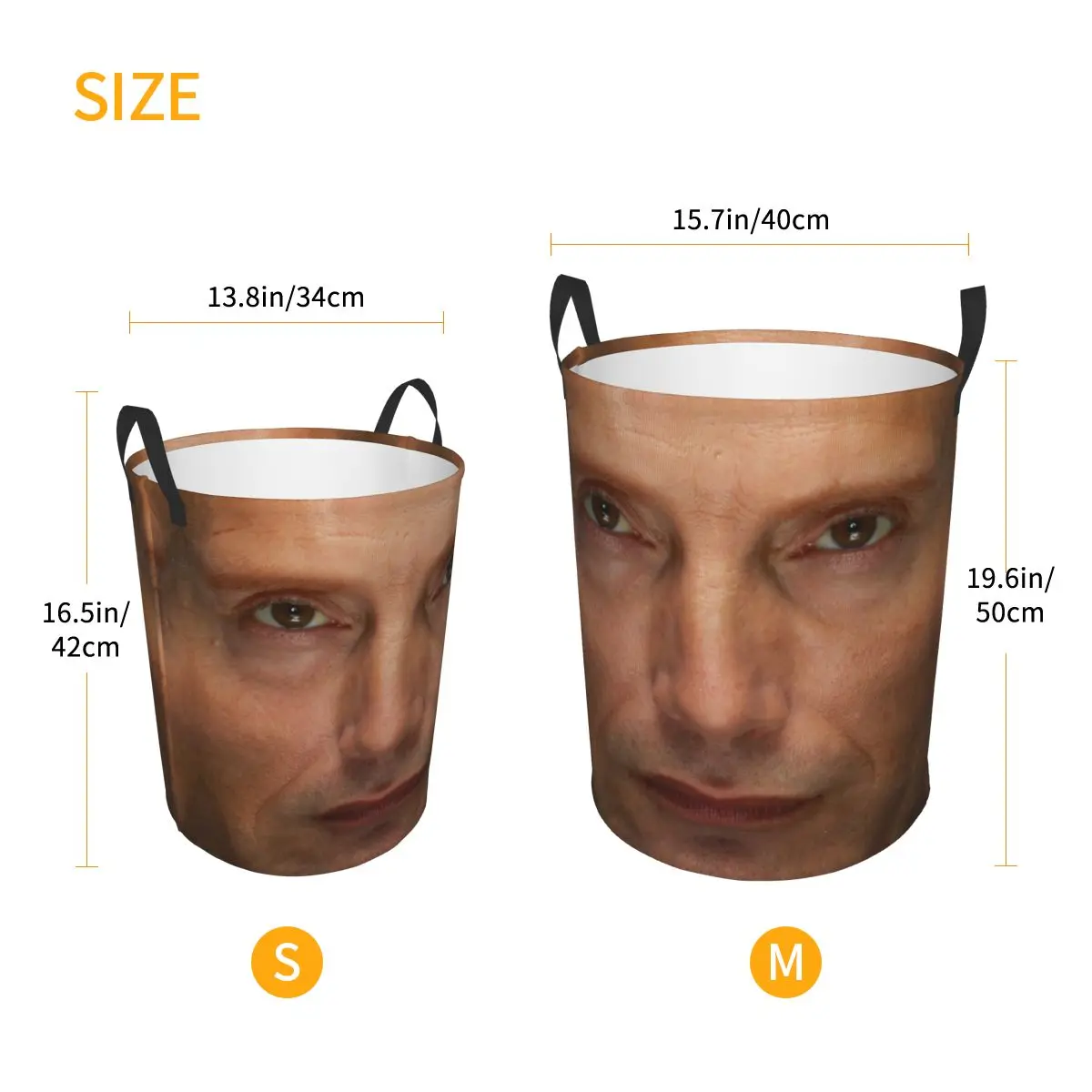 Custom Mads Mikkelsen Face Laundry Basket Collapsible Hannibal TV Show Baby Hamper for Nursery Toys Organizer Storage Bins