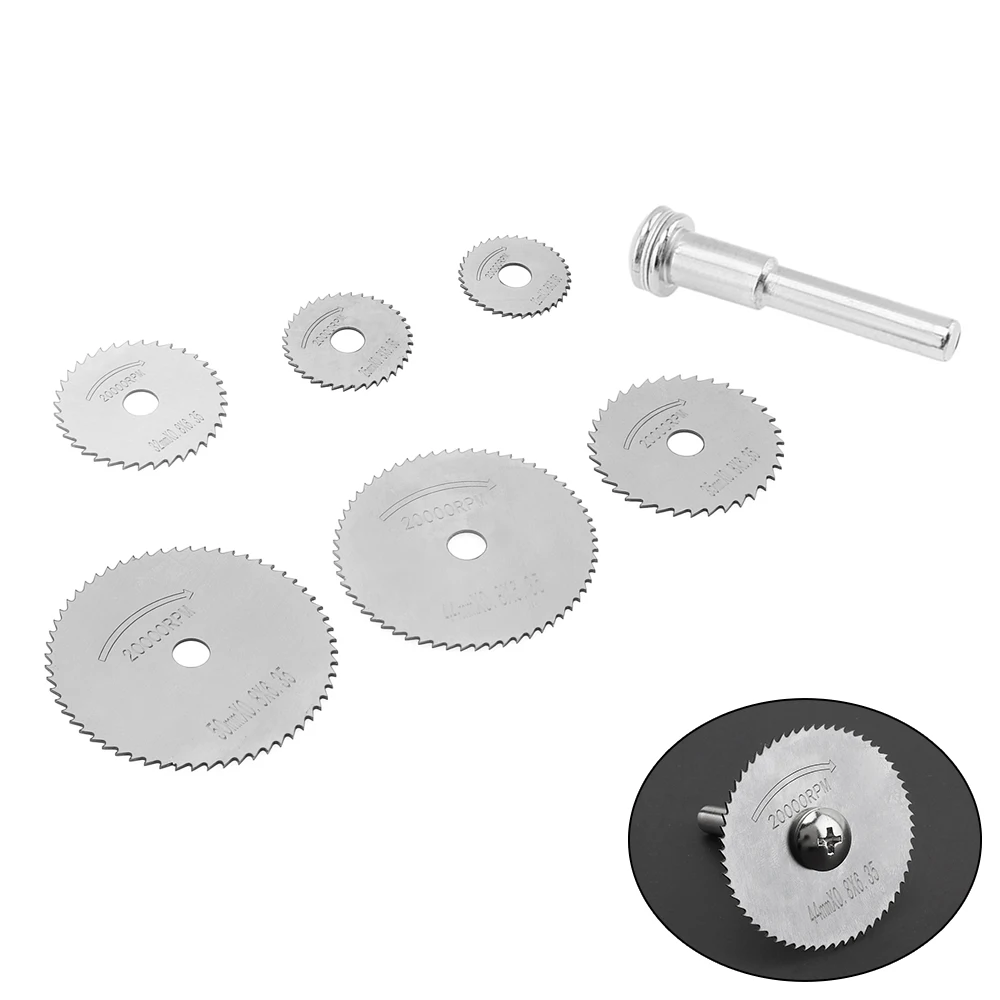 6pcs HSS Rotary Circular Saw Blades Cutting Discs Wood Cutting with 6mm Diameter Connect Rod for Drill Rotary Mandrel Tools