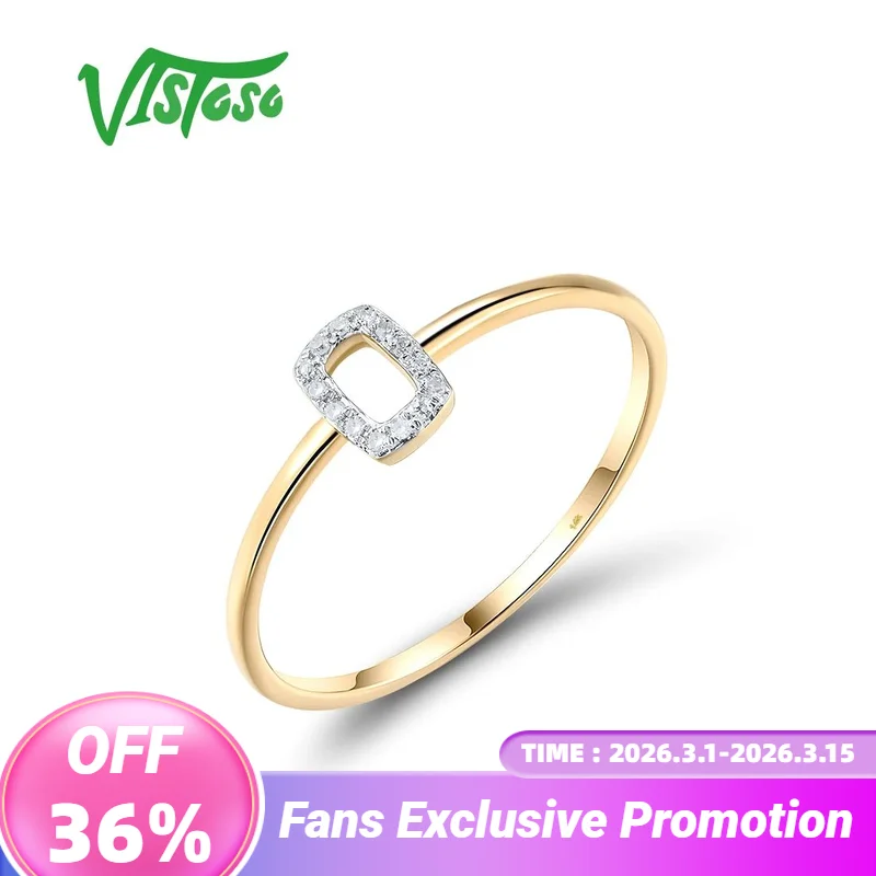 

VISTOSO Pure 14K 585 Yellow Gold Ring For Women Sparkling Diamond Daily Dainty Rectangle Wedding Engagement Unique Fine Jewelry