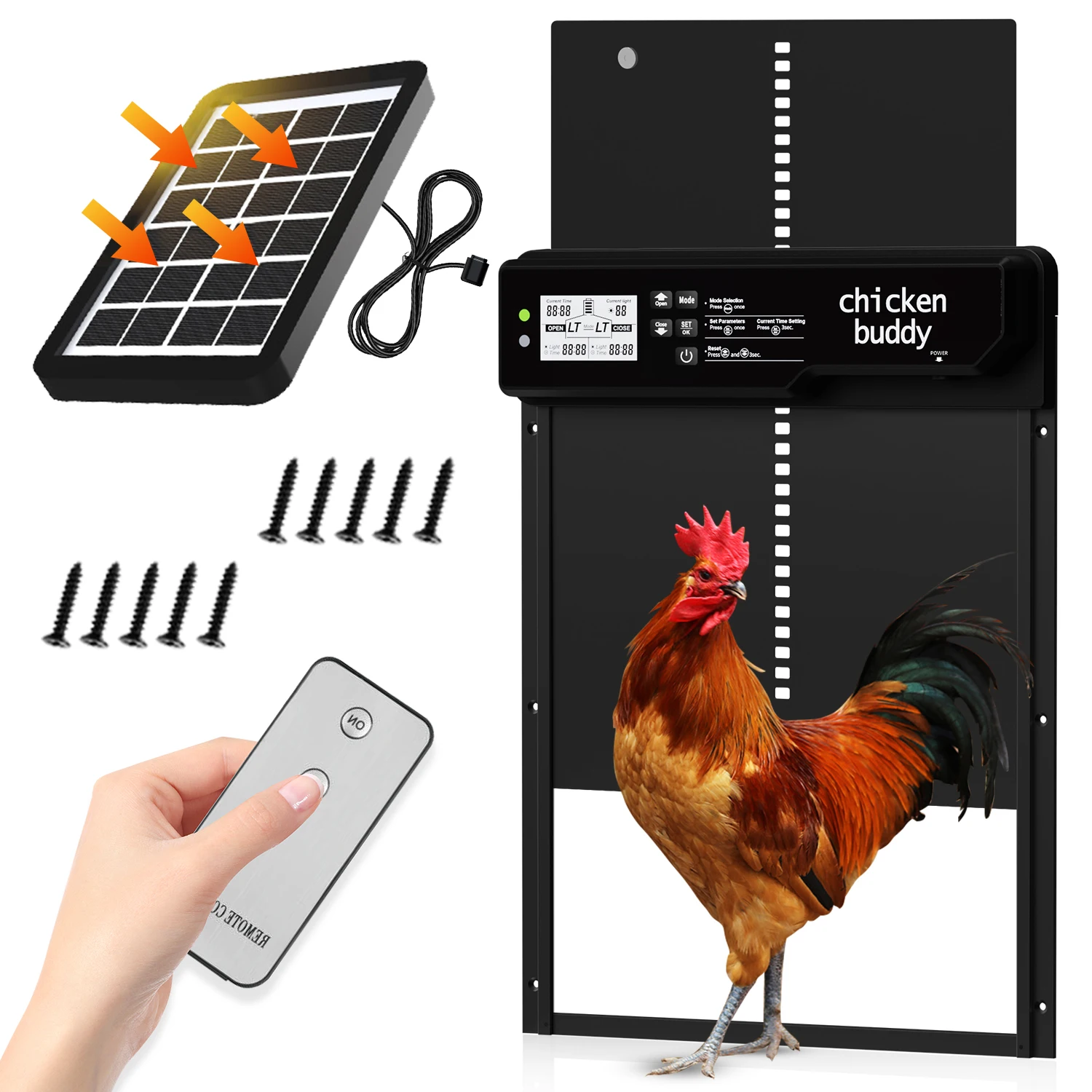 Automatic Chicken Coop Door Solar- Chicken Coop Door with Smart Timer & Light Sensor, Anti-Pinch Safety Design, Large W