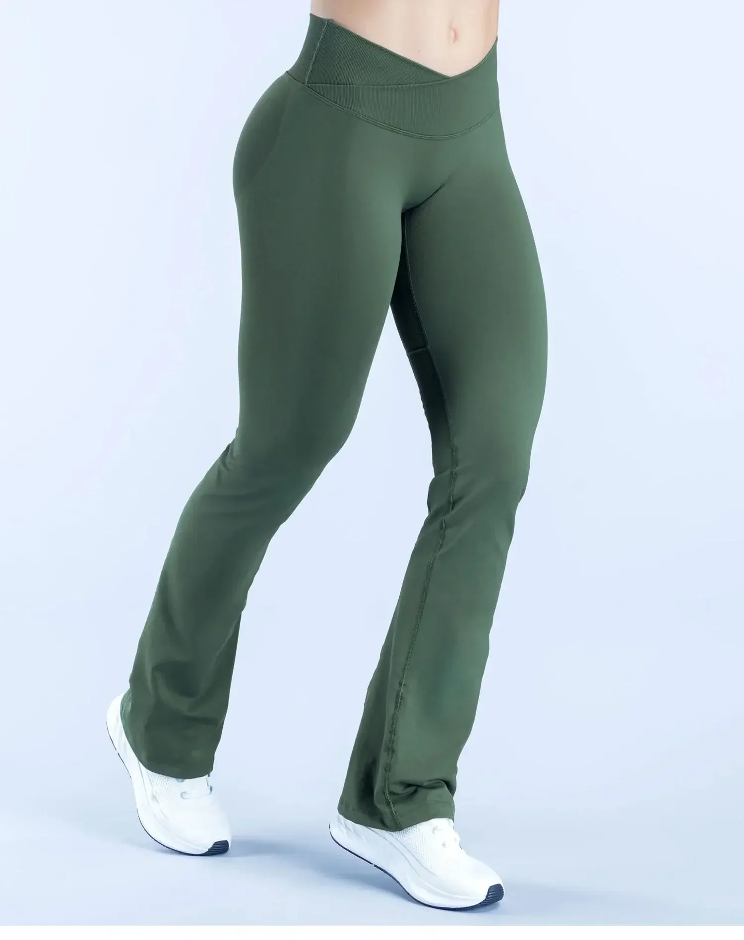 Logo Damen Nahtlose Yoga-Schlaghose mit Kreuz-V-Rippenbund und verstecktem Scrunch-Effekt Fitness-Leggings – Detail 23
