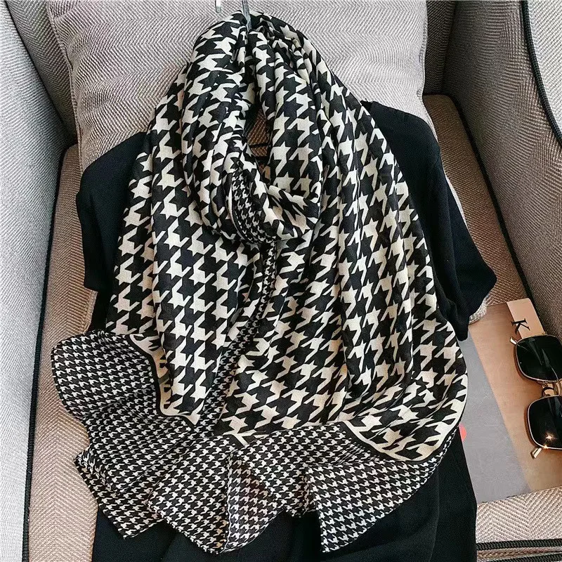 Houndstooth Print Winter Cotton Scarf Women Warm Plaid Design Scarfs Long Large Hijab Scarves Stoles Bandana Foulard Wraps Shawl