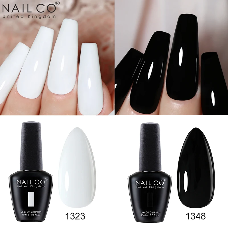NAILCO 15 مللي أبيض أسود اللون هلام طلاء الأظافر قاعدة علوية 2 قطعة/المجموعة هلام البولندية مسمار الفن مانيكير مستلزمات الأظافر نقع قبالة UV الورنيش #1