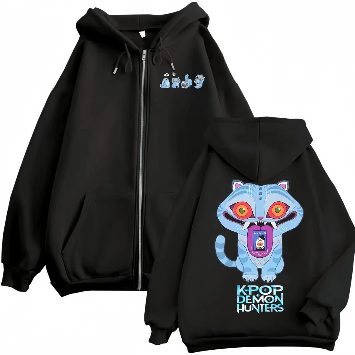 

KPop Demon Hunters Derpy Tiger Graphic Zipper Hoodie Fashion Cartoon Zip Up Pullovers Men Women Casual Long Sleeve Sweatshirts