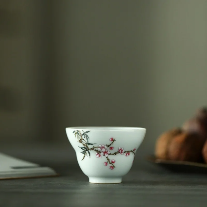★Qingwu Antique Green Handmade Gourd Fu Lu Hand Painted Pastel Plum Blossom Cup 80ml Jingdezhen Ceramic Tea Set