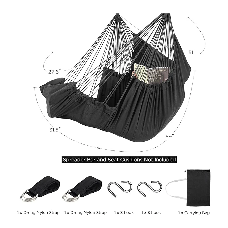 Imagem -02 - Algodão Canvas Hammock Cadeira Spreader Bar Max 500 Lbs Pátio Interior e Exterior Jardim Quintal