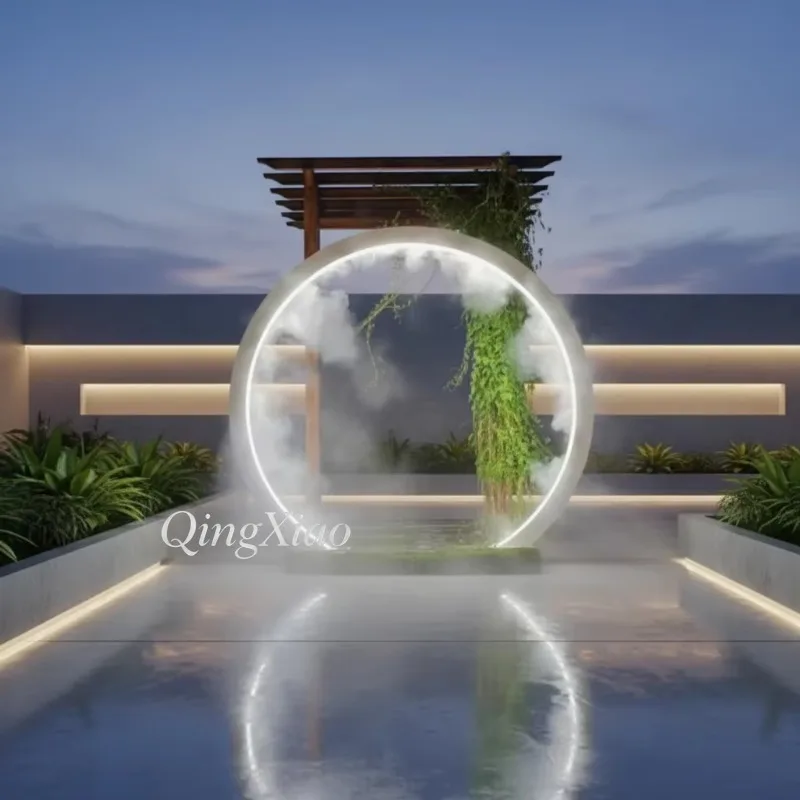 Stainless Steel Circular Mist Portal Art Ornament for Event Garden Park Villa Courtyard Outdoor Landscape Scene Decoration