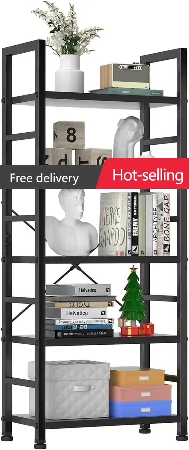

Book Shelf, 5 Tier Bookcase, Tall Bookshelf Modern Book Case for Books,CDs, Movies, Black Industrial Corner Storage Organizer