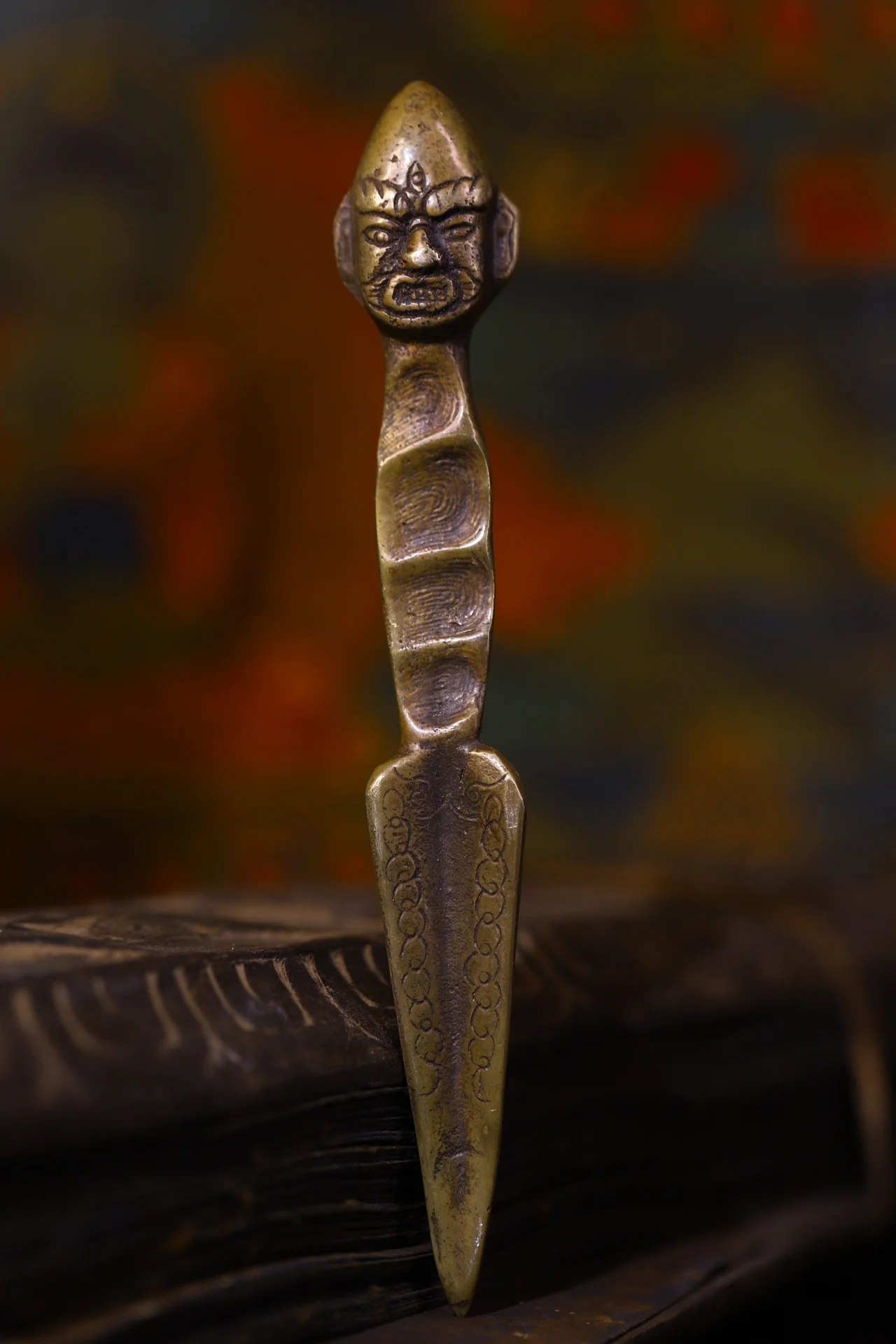 

7 "Непалский народный старый бронзовый киноварь череп голова Будды Дордже Ваджра Пхурпа амулет Дхарма городской дом экзорцизм