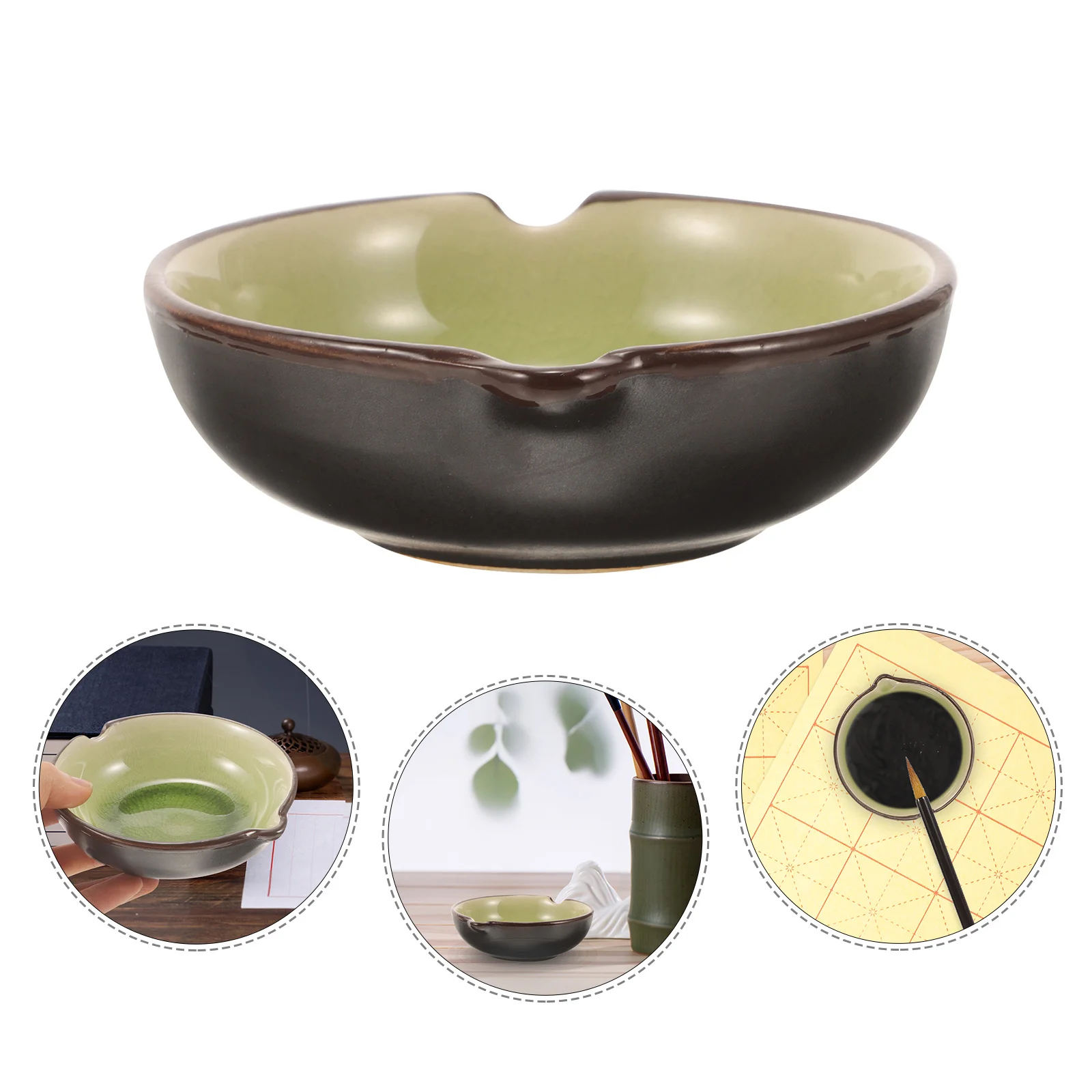 

Large Ceramic Ink Dish Ice Crack Glaze Finish for Calligraphy Accessories Brush Pen Set Water Washing Dish Decorative Ink Plate