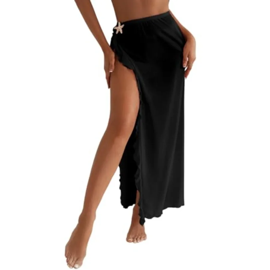 

Женская пляжная накидка Herseas с высоким разрезом, прозрачная, с металлическим декором в виде морских звезд и оборками