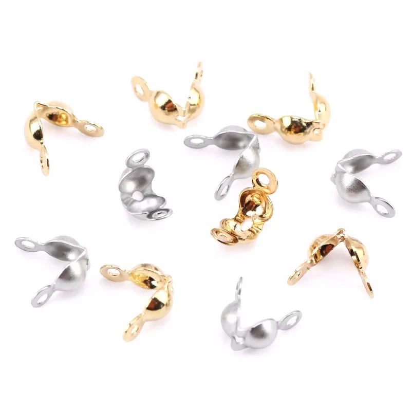 100PCS/Box Clamshell Bead Tips Knot Covers Stainless Steel Gold Plated Thread Clip Buckles Accessories For Jewelry Bracelet DIY
