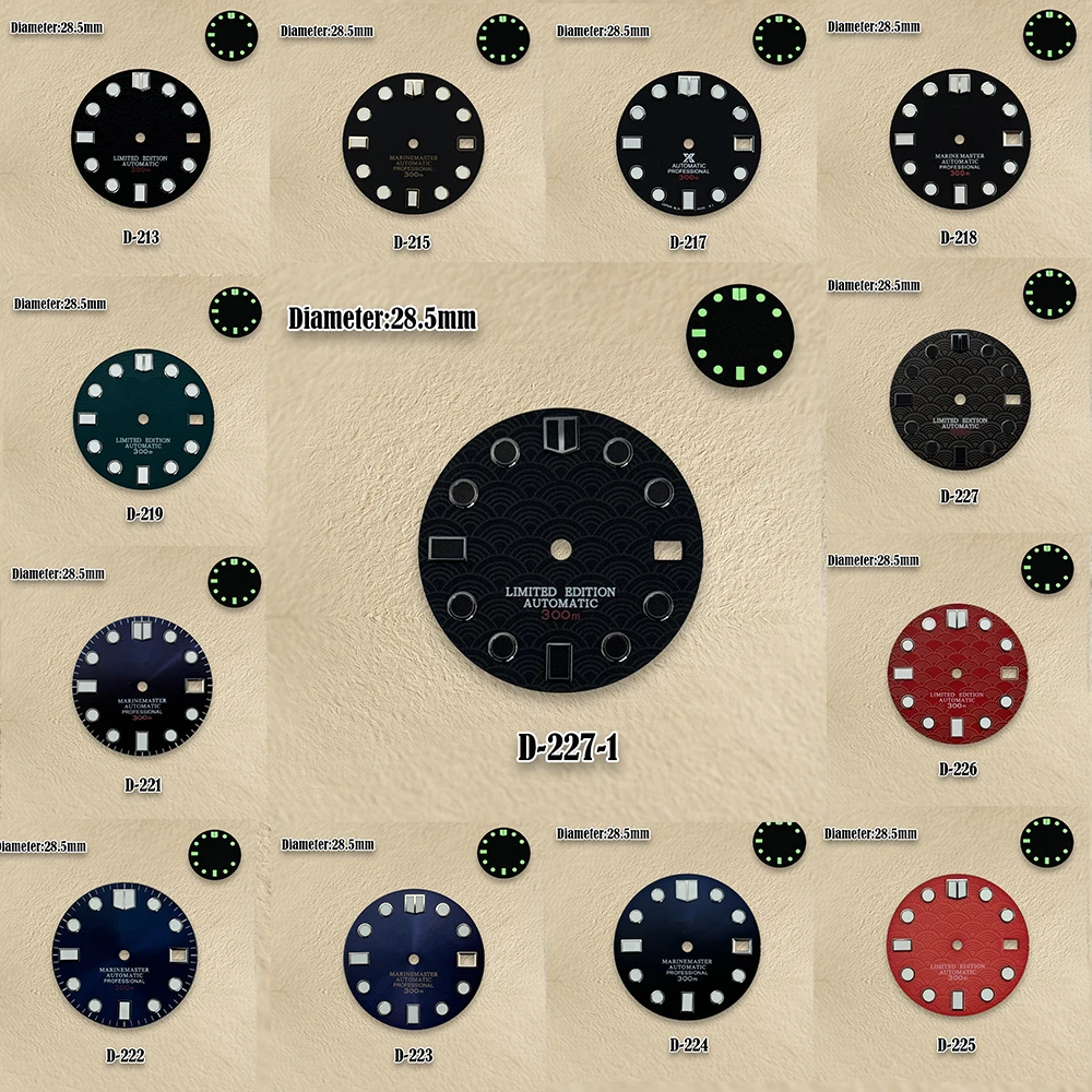 

28.5mm Fish Scale Pattern NH35 Dial S Logo SUB/SKX007 DIal Suitable For NH35/NH36 Movement Fit 3/3.8 o'clock Watch Accessories