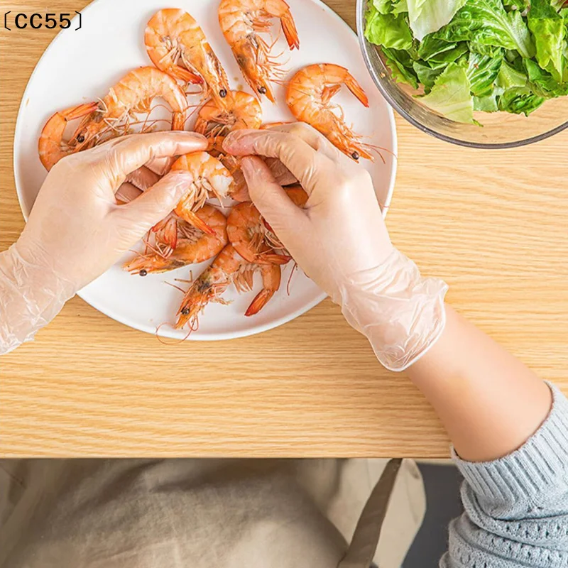 maveraCC55ṁ50pcs/caja guantes sin látex TPE guantes desechables transparentes antideslizantes ácido seguridad laboral guantes de limpieza de calidad alimentaria