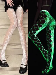 CHAOZHU Nightglow Sexy Hollow Out White Mesh Pants Fishnet Party Queen Tight Rose