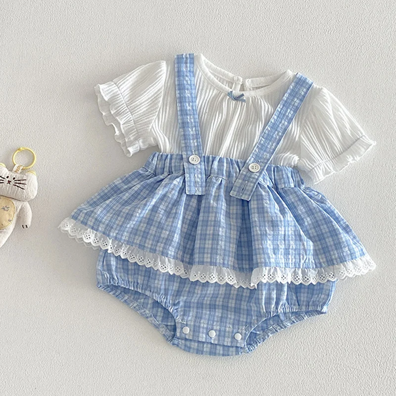 2026 New Summer 0-3Yrs Children Clothes Set Short Sleeved Cotton T-shirt+Sleeveless Jumpsuit Toddler Baby Girl Clothes Suit