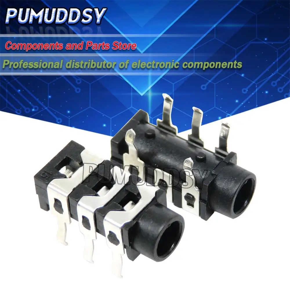 10PCS PJ-313 PJ313 DIP 5Pin 3.5mm Female Audio Connector Stereo Black Headphone Jack