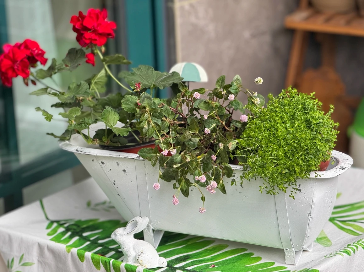 

2 Pcs Vintage Rustic White Metal Bathtub Flower Planter, Decorative Storage