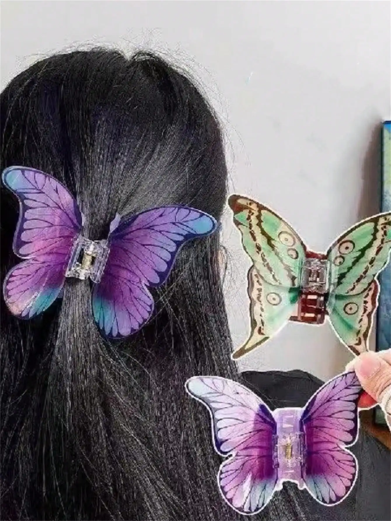 1 super fairy purple green butterfly temperament high-grade hair claw ancient style hair shark clip hair accessories