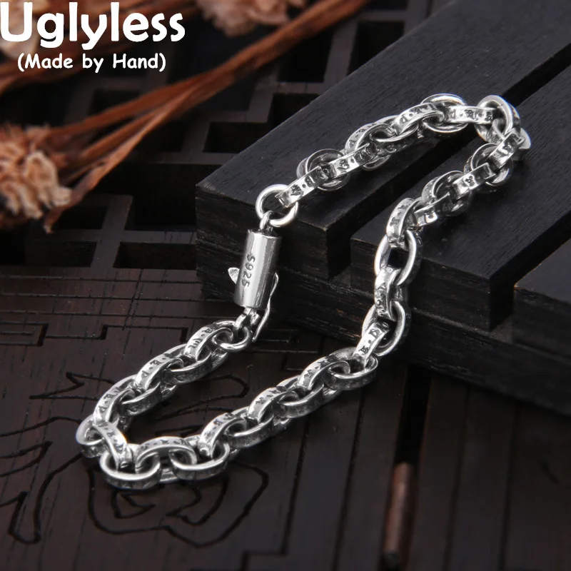 Uglyless Buddhism 6-word Mantra Bracelets Men Religious Gifts Thai Silver Oval Links Chains Bracelets Female Buddhists Jewelry